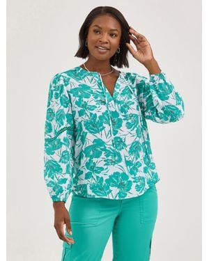 Lee Jeans Womens Long Sve V Neck Print Blouse - Blue
