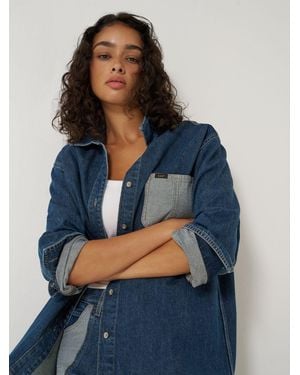 Lee Jeans Womens Reversed Denim Oversized Button Up Shirt - Blue