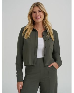 Lee Jeans Womens All Purpose Solid Knit Button Down Shirt - Green