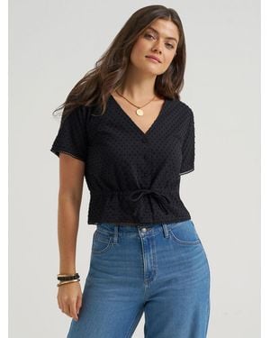 Lee Jeans Womens Button Front Tie Top - Blue