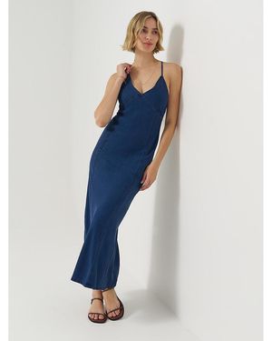 Lee Jeans Womens Cross Back Maxi Slip Dress - Blue