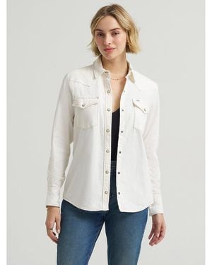 Lee Jeans Womens Solid Western Snap Front Shirt - Natural