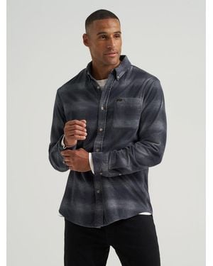 Lee Jeans Mens Frosted Corduroy Plaid Button Down Shirt - Blue