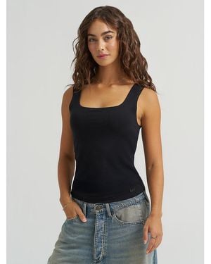 Lee Jeans Womens Solid Square Neck Tank Top - Black