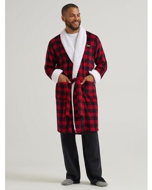 Lee Jeans Mens Sherpa Lined Flannel Robe - Red