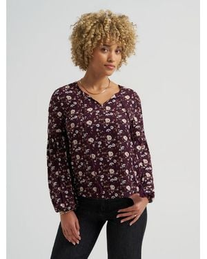 Lee Jeans Womens Print V Neck Blouse - Multicolor