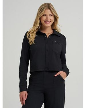 Lee Jeans Womens All Purpose Solid Knit Button Down Shirt - Blue