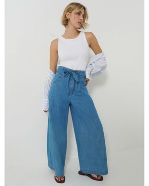 Lee Jeans Womens High Rise Pleated Linen Trouser Pants - Blue