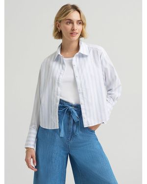 Lee Jeans Womens Wide Cuff Stripe Button Down Shirt - White