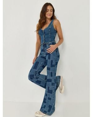 Lee Jeans Womens High Rise Patchwork Flare Jeanss - Blue