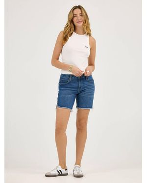 Lee Jeans Womens Legendary Frayed Hem Side Slit Shorts - Blue