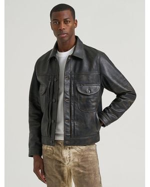 Lee Jeans Mens 101 Leather Cowboy Jacket - Black