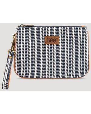 Lee Jeans Womens Stripe Logo Wristlet Wallet Jeans Blue - White