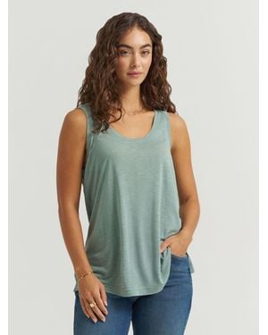 Lee Jeans Womens Solid Scoop Neck Linen Tank Top - Green
