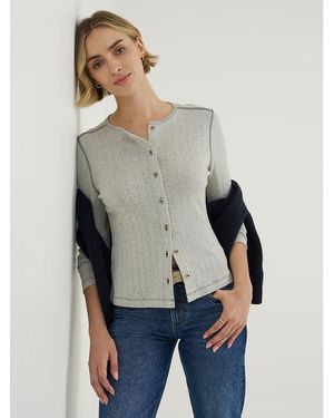 Lee Jeans Womens Pointelle Cardigan Sweater - Gray