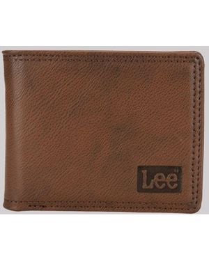 Lee Jeans Mens Embossed Logo Tumbled Passcase Wallet - Brown