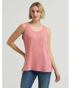 Lee Jeans Womens Solid Scoop Neck Linen Tank Top - Pink
