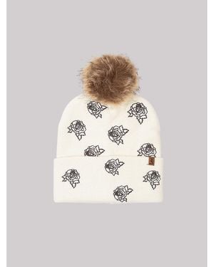 Lee Jeans Womens Embroidered Pom Pom Beanie - White