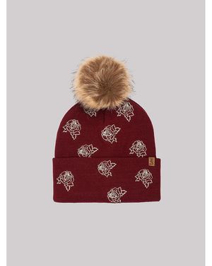 Lee Jeans Womens Embroide Pom Pom Beanie - Red