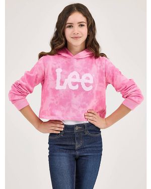Lee Jeans Girls Tie Dye Crop Logo Hoodie - Pink
