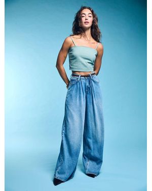 Lee Jeans Womens Premium Lqd Slouchy Pleated Trouser Jeans - Blue