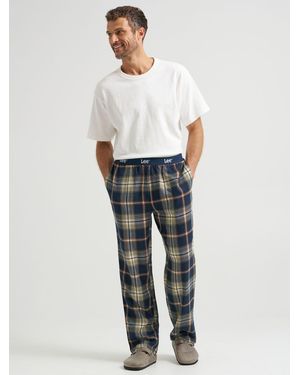 Lee Jeans Mens Plaid Lounge Pants With Logo Waistband - White