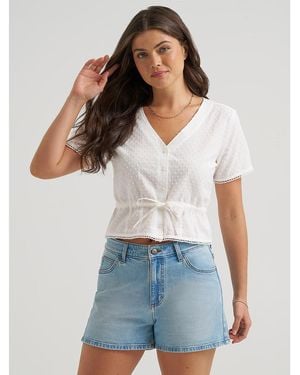 Lee Jeans Womens Button Front Tie Top - White