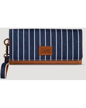 Lee Jeans Womens Stripe Wristlet Trifold Wallet Jeans Blue