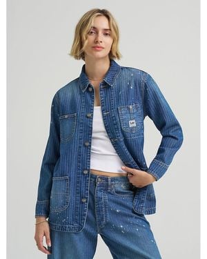 Lee Jeans Womens Bleach Splatter Stripe Chore Jacket - Blue