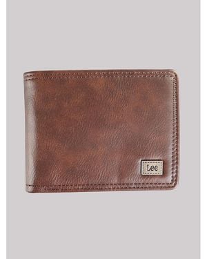 Lee Jeans Mens Stitched Metal Logo Grain Bifold Wallet - Brown