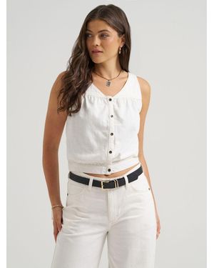 Lee Jeans Womens V Neck Stripe Tank Top - White