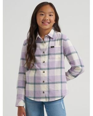 Lee Jeans Girls One Pocket Plaid Flannel Shirt - Gray