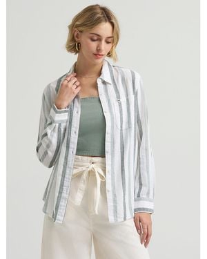 Lee Jeans Womens All Purpose Print Button Down Shirt - White