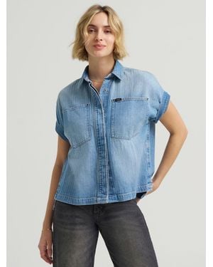 Lee Jeans Womens Rolled Sve Utility Shirt - Blue