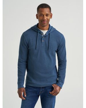 Lee Jeans Mens Heather Waffle Hooded Henley - Blue