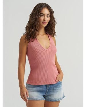 Lee Jeans Womens Rib Knit Halter Top - Red