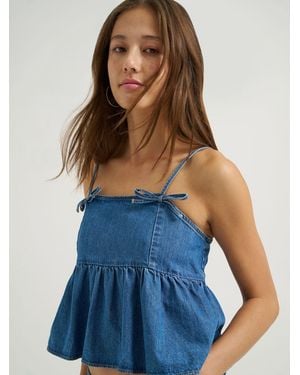 Lee Jeans Womens Denim Bow Peplum Top - Blue