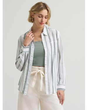 Lee Jeans Womens All Purpose Print Button Down Shirt - White