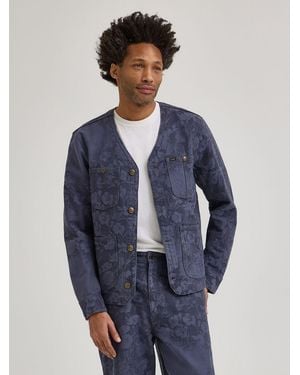 Lee Jeans Mens X Paul Smith Jacquard Collarless Chore Coat - Blue