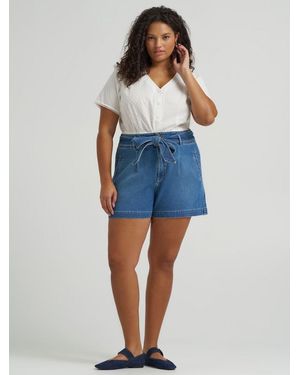 Lee Jeans Womens High Rise Denim Bow Shorts Plus Size - Blue