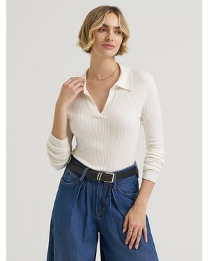 Lee Jeans Womens Plaited Polo Sweater - White