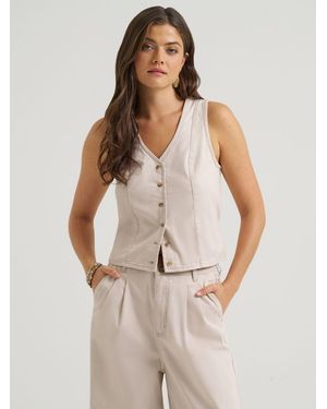 Lee Jeans Womens Button Front Tie Vest - Natural