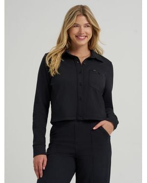 Lee Jeans Womens All Purpose Solid Knit Button Down Shirt - Blue