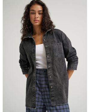 Lee Jeans Womens Oversized Button Up Shirt - Gray