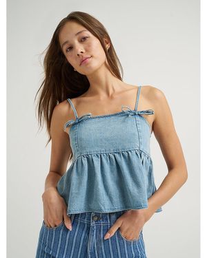 Lee Jeans Womens Denim Bow Peplum Top - Blue