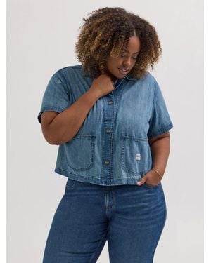 Lee Jeans Womens Crop Denim Chore Shirt Plus Size - Blue