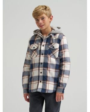 Lee Jeans Boys Flannel Sherpa Shacket With Fce Lined Hood - Blue