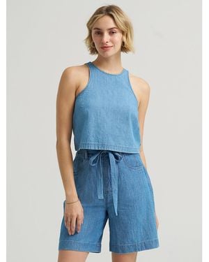 Lee Jeans Womens Boxy Button Back Linen Tank Top - Blue