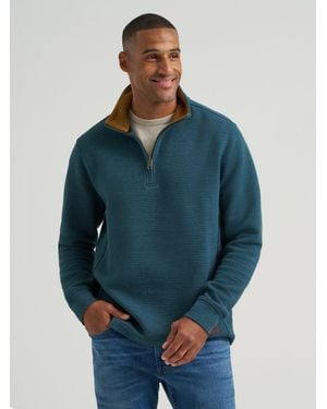 Lee Jeans Mens Ribbed Quarter Zip Mock Neck Sweater - Blue