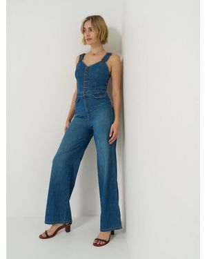 Lee Jeans Womens Back Cut Out Denim Jumpsuit - Blue